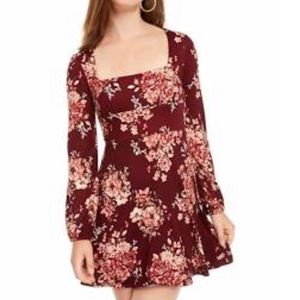 B.Darlin Deep Burgundy long sleeve floral dress